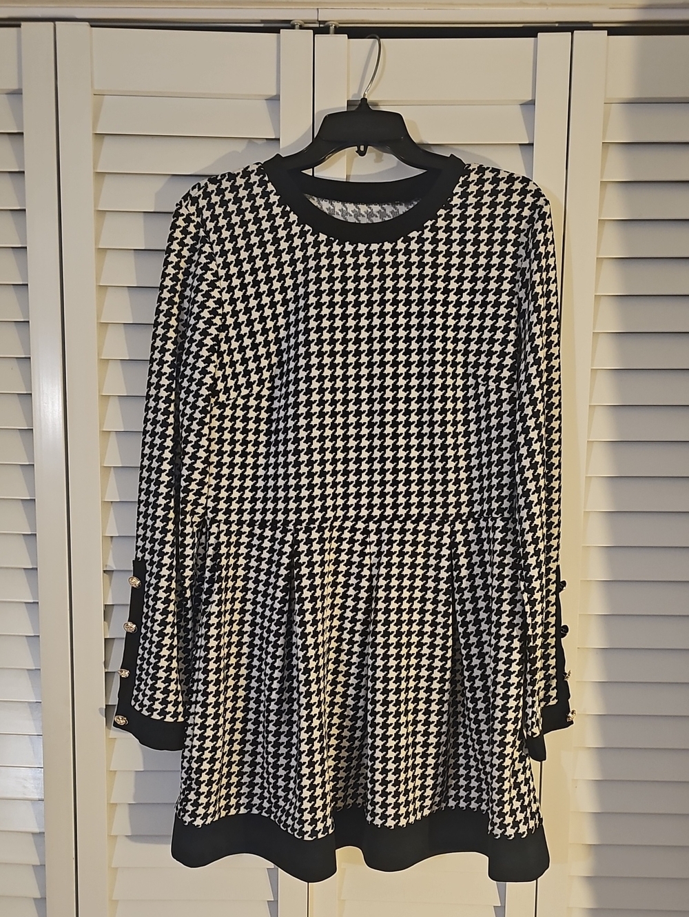 SHEIN Black and White Houndstooth Long Sleeve Mini Dress